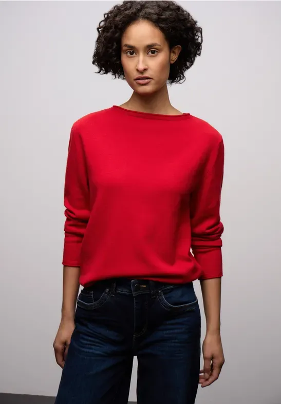 Pullover mit gerolltem Saum female Rot - Street One - FashionsVida