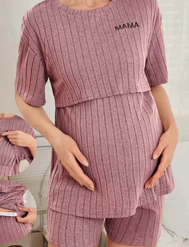Conjunto de ropa de maternidad y lactancia con estampado de eslogan M - Shein - FashionsVida