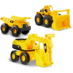 Pack de 3 Vehículos 18cms - Volquete, Pala cargadora y excavadora de ruedas