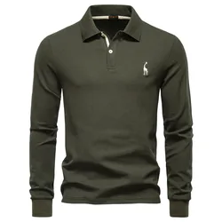 Men's solid-color high-quality embroidered long-sleeved polo shirt - Golf casual and fashionable, highly versatile sport polo sh