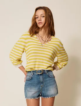 Pull sans manches avec rayures bicolores - TWINSET - FashionsVida