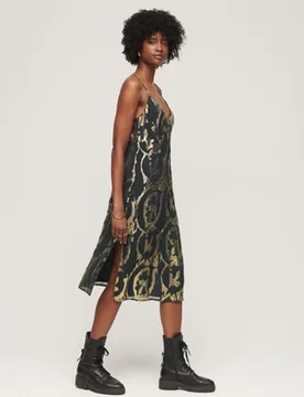 Superdry Damen Midi-trägerkleid in Metallic-optik Grün - Größe: 38 - 99.99 - FashionsVida