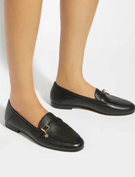 Leather Buckle Slip On Flat Loafers Black female - Dune london - FashionsVida