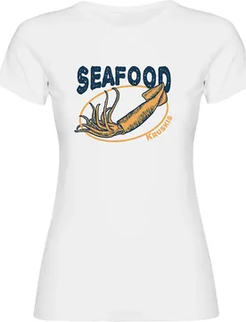 Seafood Squid Short Sleeve T-shirt White S Women - Kruskis - FashionsVida