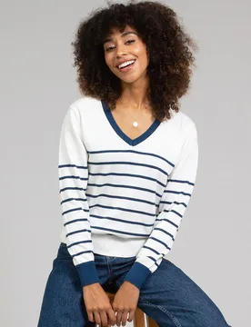 Kite Winspit V-Neck Knit Jumper Navy Stripe - Kite Clothing - FashionsVida