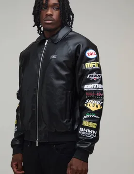 Herren Große Größen Kastiger Schnitt Rodeo-Abzeichen Ärmel Bomberjacke Mit Kragen Black Größe 2XL - boohooMAN - FashionsVida