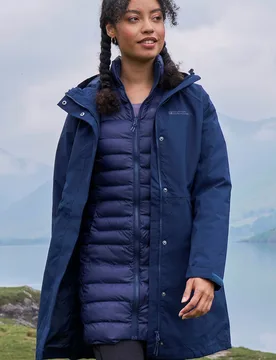 Alaskan Womens 3 in 1 Long Waterproof Jacket - Navy - Navy - Size: 8 - Mountain Warehouse - FashionsVida