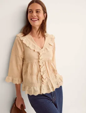 Pure Cotton Embroidered Blouse Camel female - Monsoon - FashionsVida