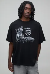 Mens Oversized Lone Star Beer Cowboy License Print T-Shirt - Black Cotton - Size X-Small