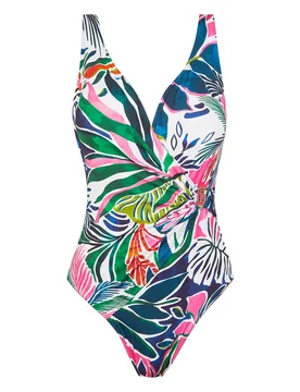 Bañador shapewear de mujer moldeador con tirantes fijos y estampado tropical - Dolores Cortés - FashionsVida