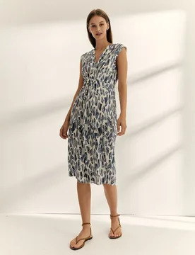 Vestido midi estampado cuello pico sin mangas - Paz Torras - FashionsVida