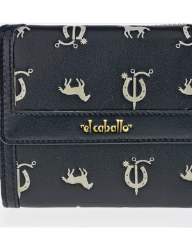 Monedero billetero mujer pequeño con solapa en vaqueta y lona color caldera - El Caballo - FashionsVida