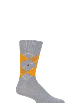 Mens 1 Pair Preston Extra Soft Feeling Argyle Socks Grey / Yellow 6.5-11 Mens - Grey - Size: 6.5-11 Mens - Burlington - FashionsVida