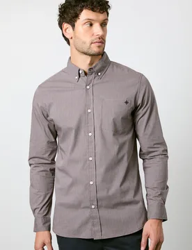 Mens Brown Textured Stretch Long Sleeve Shirt Cotton - Size 3xl - Maine - FashionsVida