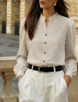 Camisa de manga larga de unicolor con cuello vuelto y abotonadura sencilla, ropa casual para ir al trabajo para mujeres, ropa de otoño para mujeres, - Shein - FashionsVida