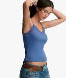 Superdry Damen Essential Spitzenverziertes Cami Top Blue - Größe: 44