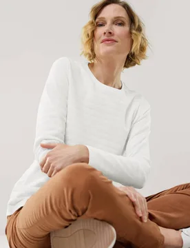 Baumwollshirt Reliefstruktur, noch offen: Größenlauf, Farbe Weiß, 50, gut kombinierbar angenehme Baumwollmischung Damen - Walbusch - FashionsVida
