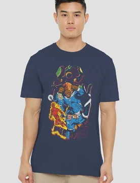 Unisex Fantastic Four Cosmic Heroes & Villains T-Shirt, Heather Navy Size: 3XL - Navy - Size: 3XL - Marvel - FashionsVida