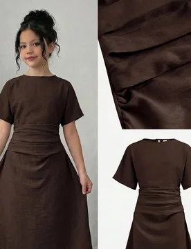 Vestido de verano elegante y casual de color marrón sólido para niña preadolescente, conjunto a juego de madre-hija/hermanas con encaje suave y lun - Shein - FashionsVida