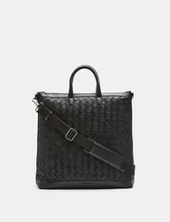 Leather Zip Tote Bag Black male