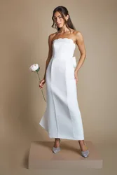Women's Scallop Neck Bow Back Wedding Dress in Ivory Size: 14 - Ivory - Size: 14
