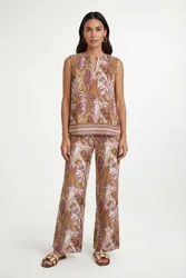 Women's Tropical Print Elasticated Waist Wide Leg Trouser in Brown Size: 20 - Brown - Size: 20