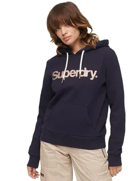 Sweat à Capuche Metallic Core Logo Rinse Navy XS - Superdry - FashionsVida