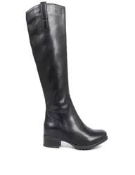 Leather Block Heel Riding Knee High Boots Black female