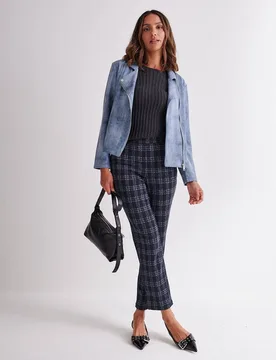 Women's Check Slim Leg Stretch Trousers in Dark Navy Size: 22 - Dark Navy - Size: 22 - Anna Rose - FashionsVida