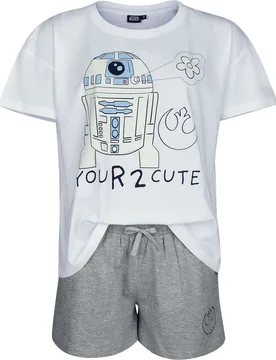 Disney Schlafanzug - You R2 - D2 Cute - S bis XXL - für Damen - Größe XXL - weiß/grau - Lizenzierter Fanartikel - Frauen - female - Star Wars - FashionsVida