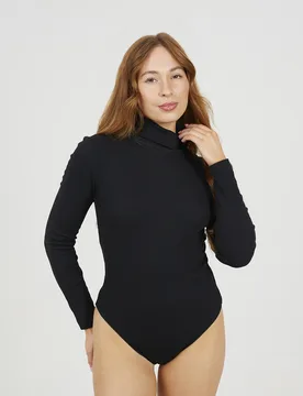 Womens Black Roll Neck Ribbed Long Sleeve Bodysuit - Size Small - Brave soul - FashionsVida