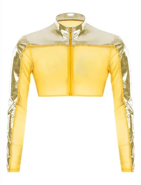 Men Crew Neck Long Sleeves Front Zipper Half Tops Breathable See Through Mesh Shirt Tops Shiny Metallic Crop Top Club Party Wear - Aliexpress - FashionsVida