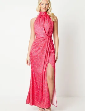 Women's Debut London by Coast Halterneck Satin Midi Dress in Pink Size: 10 - Pink - Size: 10 - Debenhams - FashionsVida