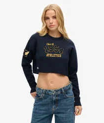 Superdry Damen Kurzer College-pullover mit Rundhalsausschnitt Marineblau - Größe: 38