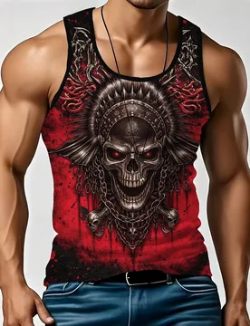 Men's Bright Gothic Tank, Red Eye Skull Chain Pentagram Graphic Sleeveless Vest For Punk Rock Streetwear Top - Aliexpress - FashionsVida