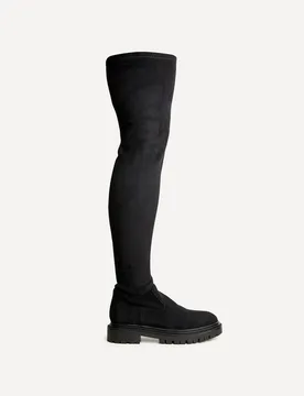 Women's Sonny Black Stretch Faux Suede Over The Knee Long Boot Size: 4-Standard Fit - Black - Size: 4-Standard Fit - Linzi - FashionsVida