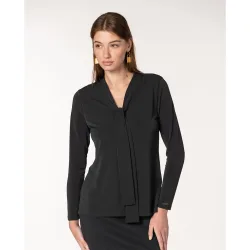 Camiseta de mujer punto circular y lazada en el escote
