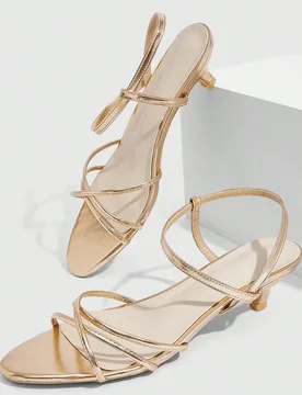 Sandalias de tacón de gatito con tiras cruzadas y doradas para mujer, tacones altos de fiesta y uso diario para el verano EUR36 - Shein - FashionsVida