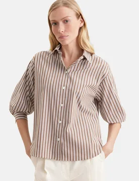 Oversized Hemdbluse mit 3/4 Arm aus Baumwoll Stretch Braun 42 - Seidensticker - FashionsVida