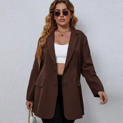 Talla grande Blazer unicolor con botón delantero de cuello con solapa 1XL
