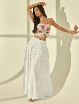 Falda maxi de tela texturizada de talla grande para mujer, falda maxi con dobladillo en A, adecuada para vacaciones, adecuada para verano, para mujere - Shein - FashionsVida