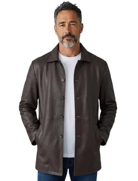 Mens Brown Long Collared Car Coat Jacket - Bergen - Dark Brown Lamb Leather - Size 4xl - Infinity Leather - FashionsVida