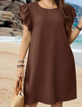 Vestido casual recto de manga corta y unicolor para mujer de talla grande en verano 1XL - Shein - FashionsVida