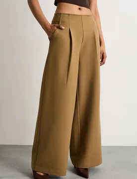 Women's The Premium Wide Leg Tailored Trousers in Beige Size: 12 - Beige - Size: 12 - Warehouse - FashionsVida