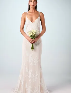 Women's V Neck Embellished Mesh Cami Maxi Wedding Dress in Ivory Size: 12 - Ivory - Size: 12 - Coast - FashionsVida