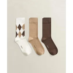 Pack de tres calcetines de hombre en algodón peinado con un diseño de rombos y liso