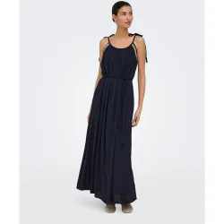 Vestido largo con cuello redondo y tirantes