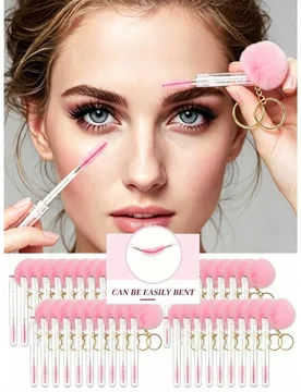 Piezas Cepillos de limpieza de pestañas con purpurina en tubo de máscara con llavero de bola de piel sintética de diamante, set de herramientas de - Shein - FashionsVida