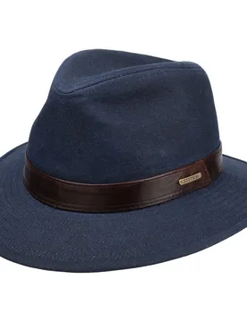 Waxed Denim Traveller Outdoor Hat by - blue-mottled - Size: XL (60-61 cm) - Stetson - FashionsVida