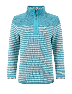 Weird Fish Juliet 1/4 Zip Stripe Macaroni Sweatshirt Size 22 - new-arrivals macaroni women women all-womens women sweatshirts-hoodies women sweatshirt - Adriatic Blue - FashionsVida